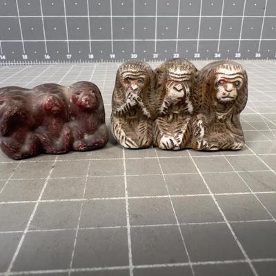 (2) Sets of 1930's Ceramic Monkeys Hear no, See No, Speak No Evil