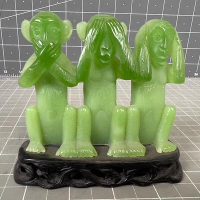 (1) Ceramic Monkeys Hear no, See No, Speak No Evil Meant to look Like JADE
