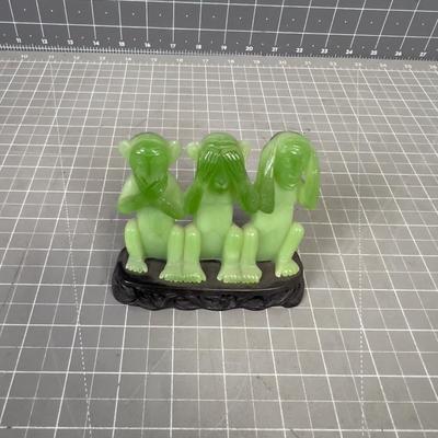 (1) Ceramic Monkeys Hear no, See No, Speak No Evil Meant to look Like JADE