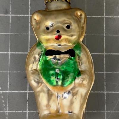 Mercury Glass Bear w/ Green Vest 