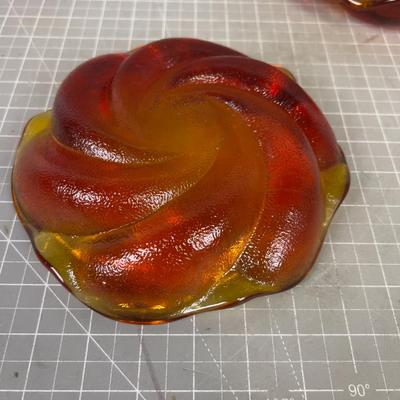 Pair of Fenton LARGE Free Form Orange Swirl Ashtrays, Glass 