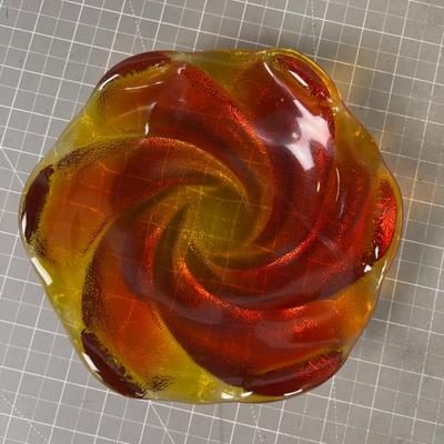 Pair of Fenton LARGE Free Form Orange Swirl Ashtrays, Glass 