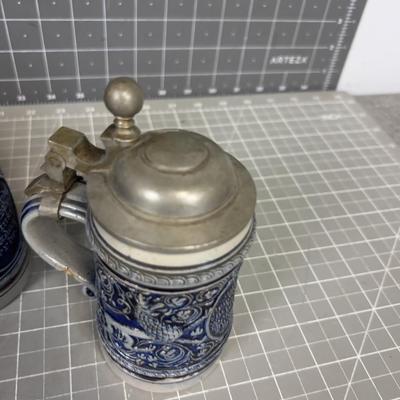 Collection of Antique GERMAN Steins with Pewter Lids (5) 