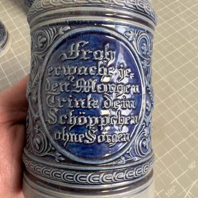 Collection of Antique GERMAN Steins with Pewter Lids (5) 