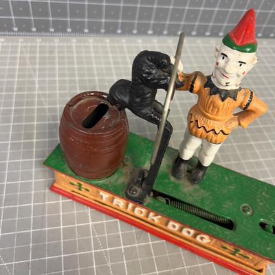Trick Dog Cast Iron Bank, Kinetic Antique Reproduction