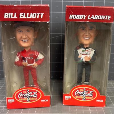 2 Coca-Cola NASCAR Bobble HEADS  NEW in the Box 