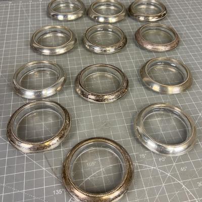 12 Sterling Silver and Glass Coasters 