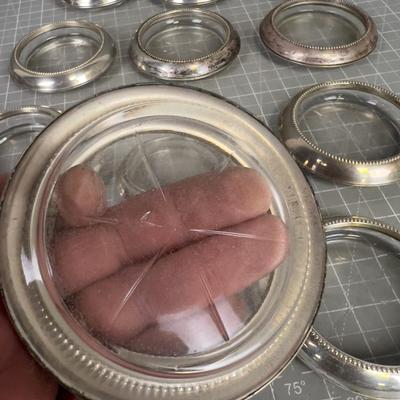 12 Sterling Silver and Glass Coasters 
