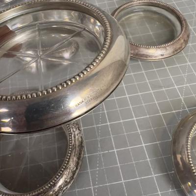 12 Sterling Silver and Glass Coasters 