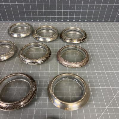 12 Sterling Silver and Glass Coasters 
