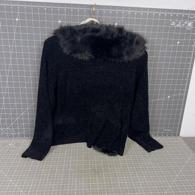 Lisa International Petite Faux Fur  Black 