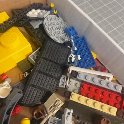 Box of Loose LEGOS and LEGO Board