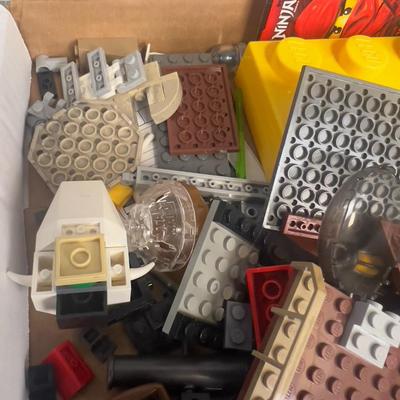Box of Loose LEGOS and LEGO Board