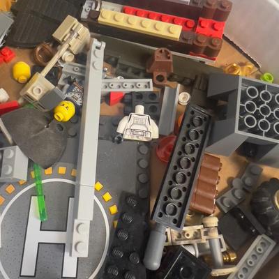 Box of Loose LEGOS and LEGO Board