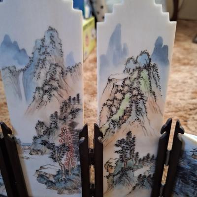 Vintage 5 panels Mini Chinese Folding Screen