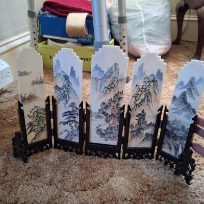Vintage 5 panels Mini Chinese Folding Screen