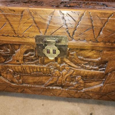 Antique hand carved trunk.