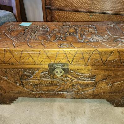 Antique hand carved trunk.