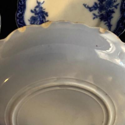 ‘Antique’ Flow Blue Plates and Bowls (D-BM)