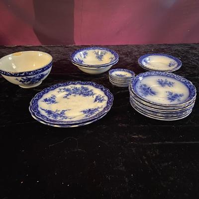 ‘Antique’ Flow Blue Plates and Bowls (D-BM)