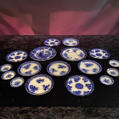 ‘Antique’ Flow Blue Plates and Bowls (D-BM)