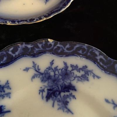 ‘Antique’ Flow Blue Plates and Bowls (D-BM)