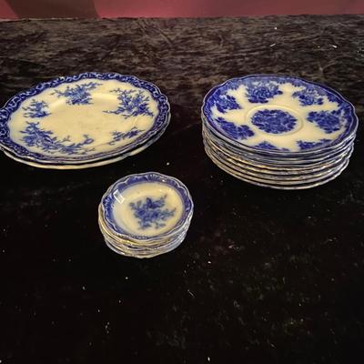 ‘Antique’ Flow Blue Plates and Bowls (D-BM)