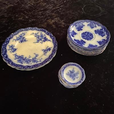 ‘Antique’ Flow Blue Plates and Bowls (D-BM)