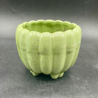 Vintage California Pottery Green Speckled Ceramic Footed Planter