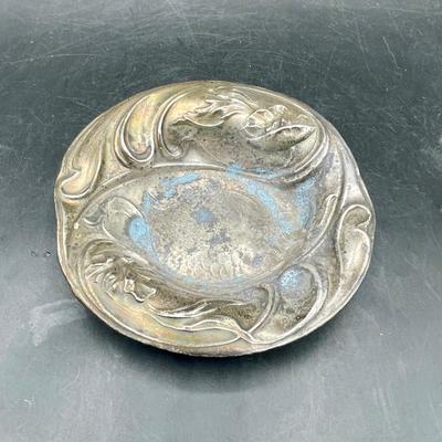 Art Nouveau Style Repousse Ornate Sterling Silver Dish