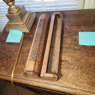 Pair of wood incense burners.