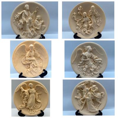 Italian Studio Dante 8" Alabaster 3D Collector Plates w/ Certificate of Authenticity & Box