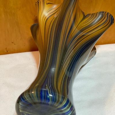 Stunning hand blown glass gold and blue vase