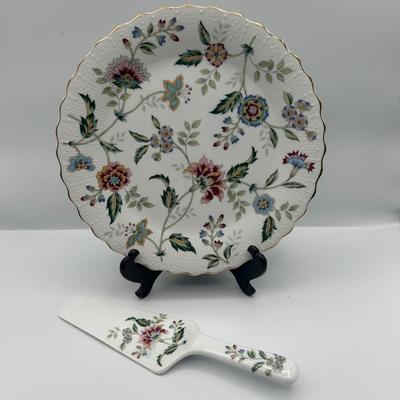 Andrea by Sadek 10” Cake Plate With Matching Server Buckingham Floral Pattern