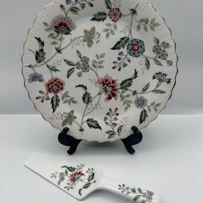 Andrea by Sadek 10” Cake Plate With Matching Server Buckingham Floral Pattern