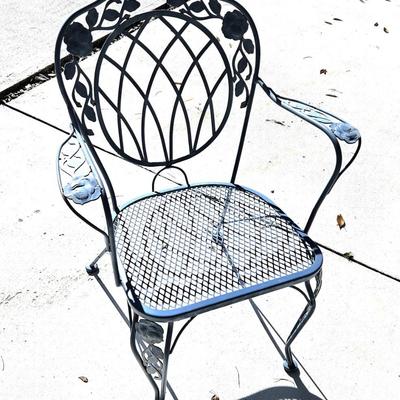 Blue Wrought Iron Table with Glass Top and Chair Set with Additional Side Table