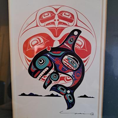 Handmade N.W. Tlingit Bear Drum & Signed Serigraph Print (LR-SD)