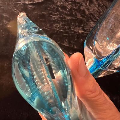 Blue Glass Murano Style Glass Fish Figurine Plus a Vase (D-RG)