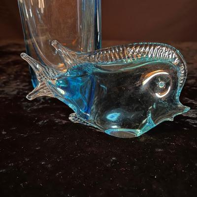 Blue Glass Murano Style Glass Fish Figurine Plus a Vase (D-RG)