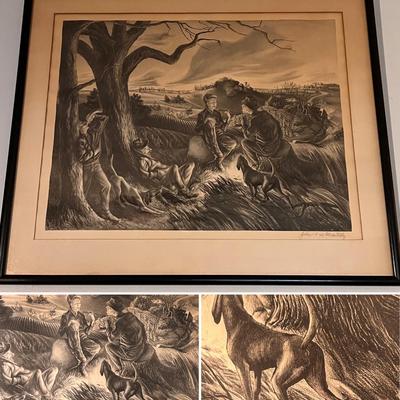 John S. DeMartelly ‘Blue Valley Fox Hunt’ Signed Original Lithograph (D-RG)