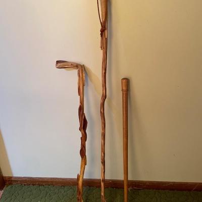 3 wood walking sticks