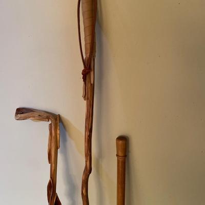 3 wood walking sticks