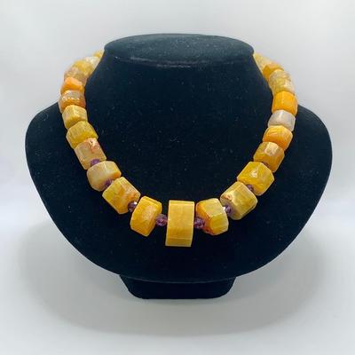 Genuine Stone Costume Jewelry Necklace W/Sterling Chain
