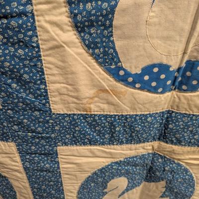 Contemporary Blue & White Quilt With Swans 92 x 90 Inches #2