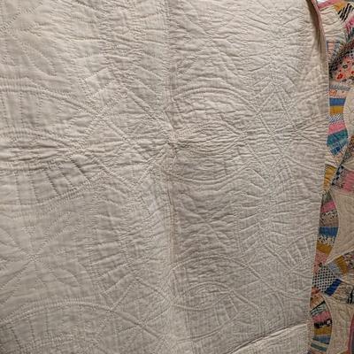 Ca. 1927 Double Wedding Ring Quilt Multi-Color Pieces Against A White Background 80 x 66 Inches #4