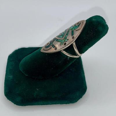 Vintage Native American Pawn Silver Ring W/Inlaid Turquoise