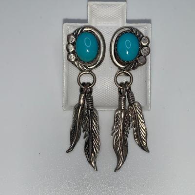 Vintage Native American Sterling and Turquoise Earrings by Running Bear Trading
