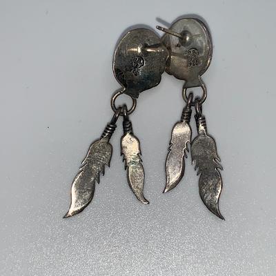 Vintage Native American Sterling and Turquoise Earrings by Running Bear Trading