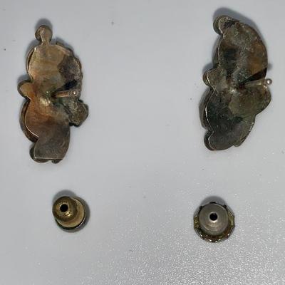 Vintage Native American Pawn Silver, Turquoise, and Coral Earrings