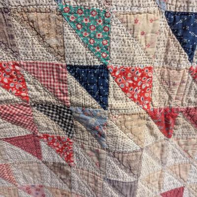 Multi-Color Patchwork Quilt With Light & Dark Small Triangular Blocks 85 x 75 Inches #8